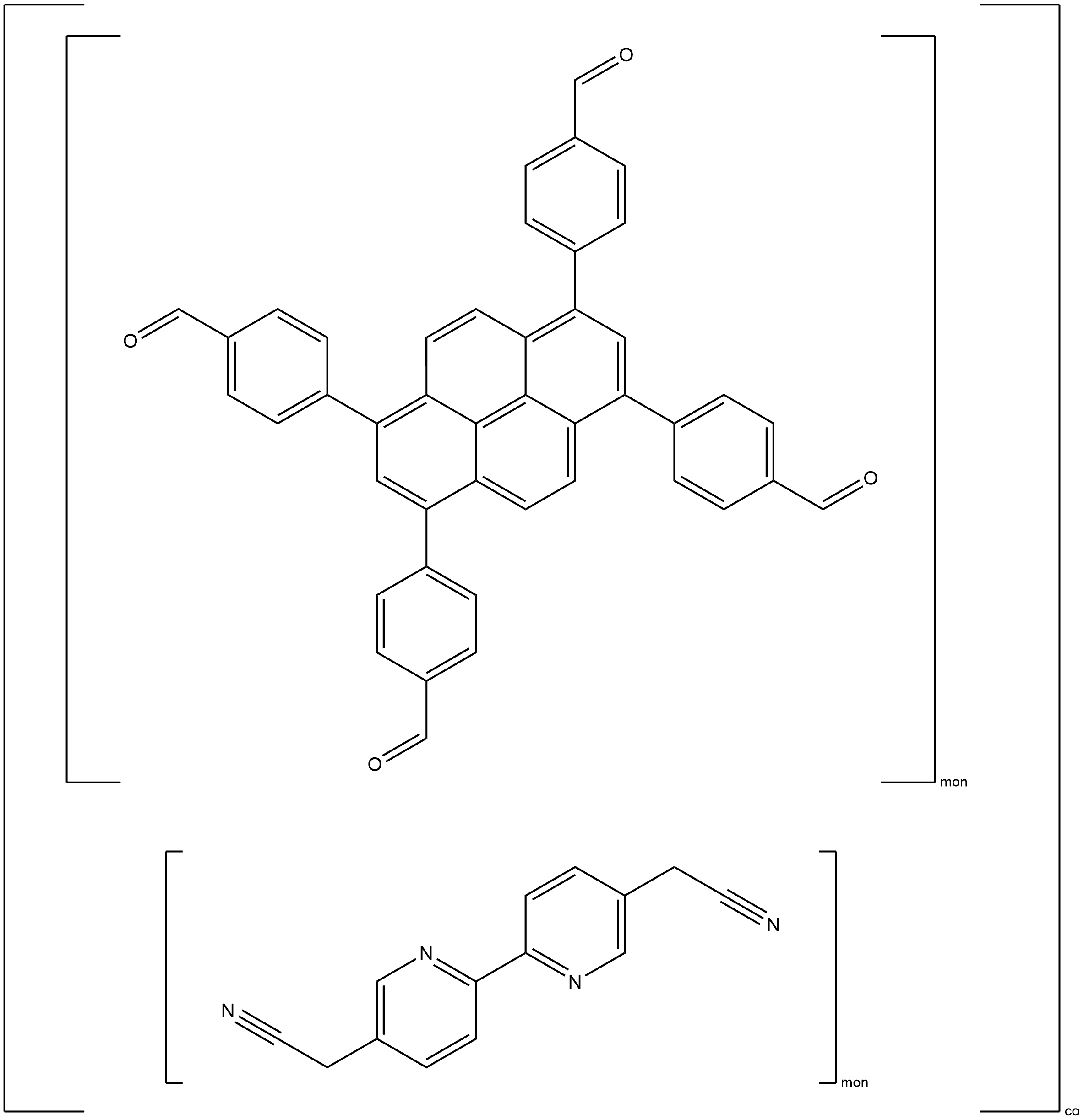 [2,2′-Bipyridine]-5,5′-diacetonitrile, polymer with 4,4′,4′′,4′′′-(1,3,6,8-pyrenetetrayl)tetrakis[benzaldehyde] 结构式