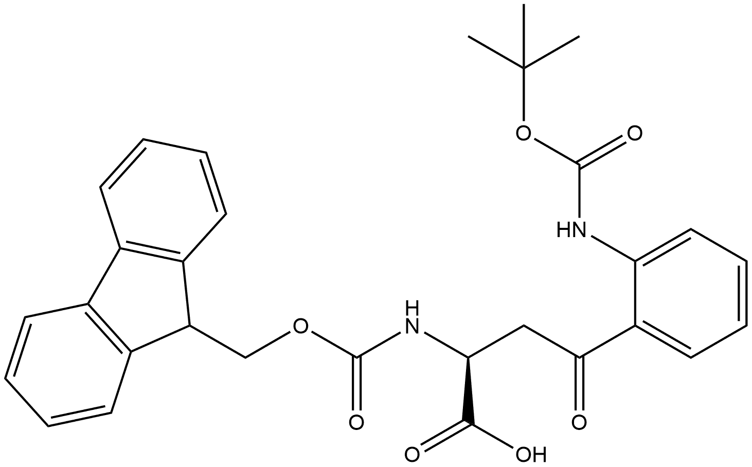 FMOC-N-叔丁氧羰基-L-犬尿氨酸, 2589858-91-1, 结构式