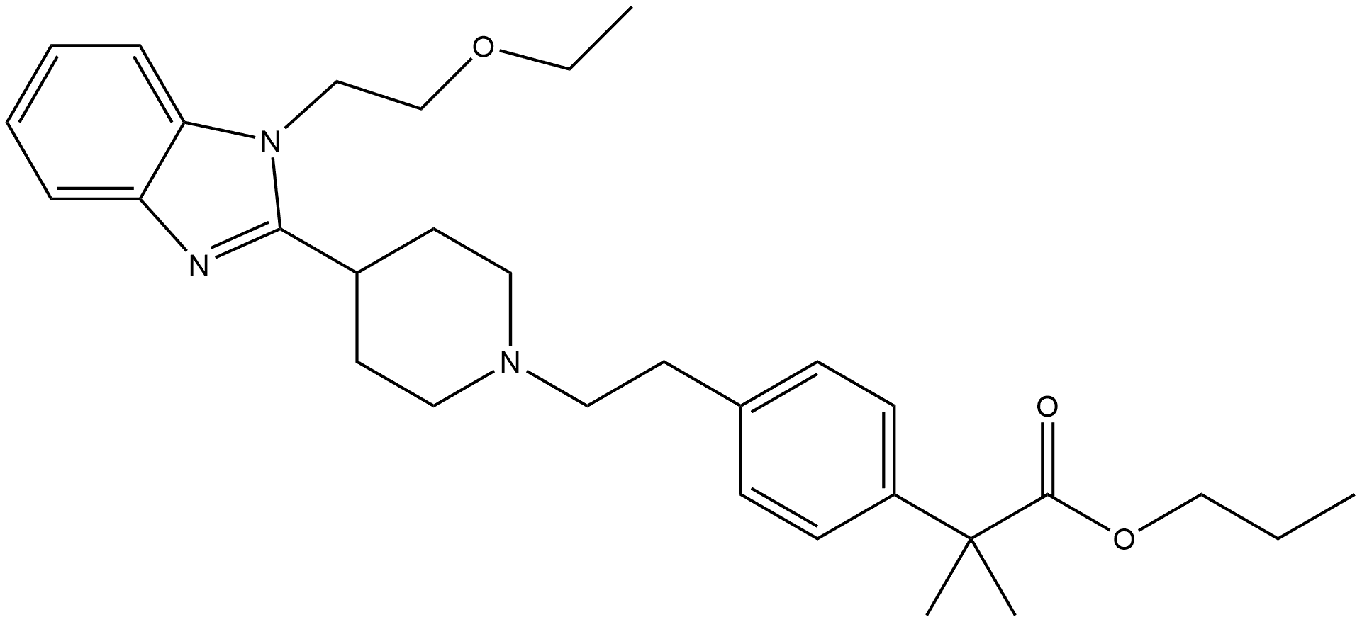 Propyl 4-[2-[4-[1-(2-ethoxyethyl)-1H-benzimidazol-2-yl]-1-piperidinyl]ethyl]-α,α-dimethylbenzeneacetate Struktur