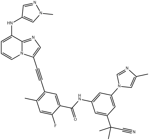 N-[3-(1-Cyano-1-methylethyl)-5-(4-methyl-1H-imidazol-1-yl)phenyl]-2-fluoro-4-methyl-5-[2-[8-[(1-methyl-1H-pyrazol-4-yl)amino]imidazo[1,2-a]pyridin-3-yl]ethynyl]benzamide|化合物 BCR-ABL kinase-IN-3