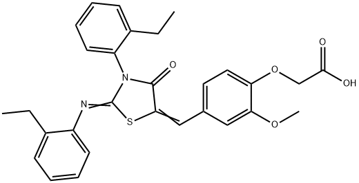 Acetic acid, 2-[4-[[3-(2-ethylphenyl)-2-[(2-ethylphenyl)imino]-4-oxo-5-thiazolidinylidene]methyl]-2-methoxyphenoxy]-|化合物 T27995