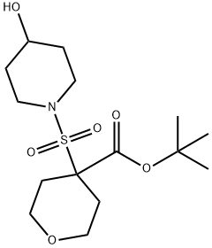 2H-Pyran-4-carboxylic acid, tetrahydro-4-[(4-hydroxy-1-piperidinyl)sulfonyl]-, 1,1-dimethylethyl ester Struktur