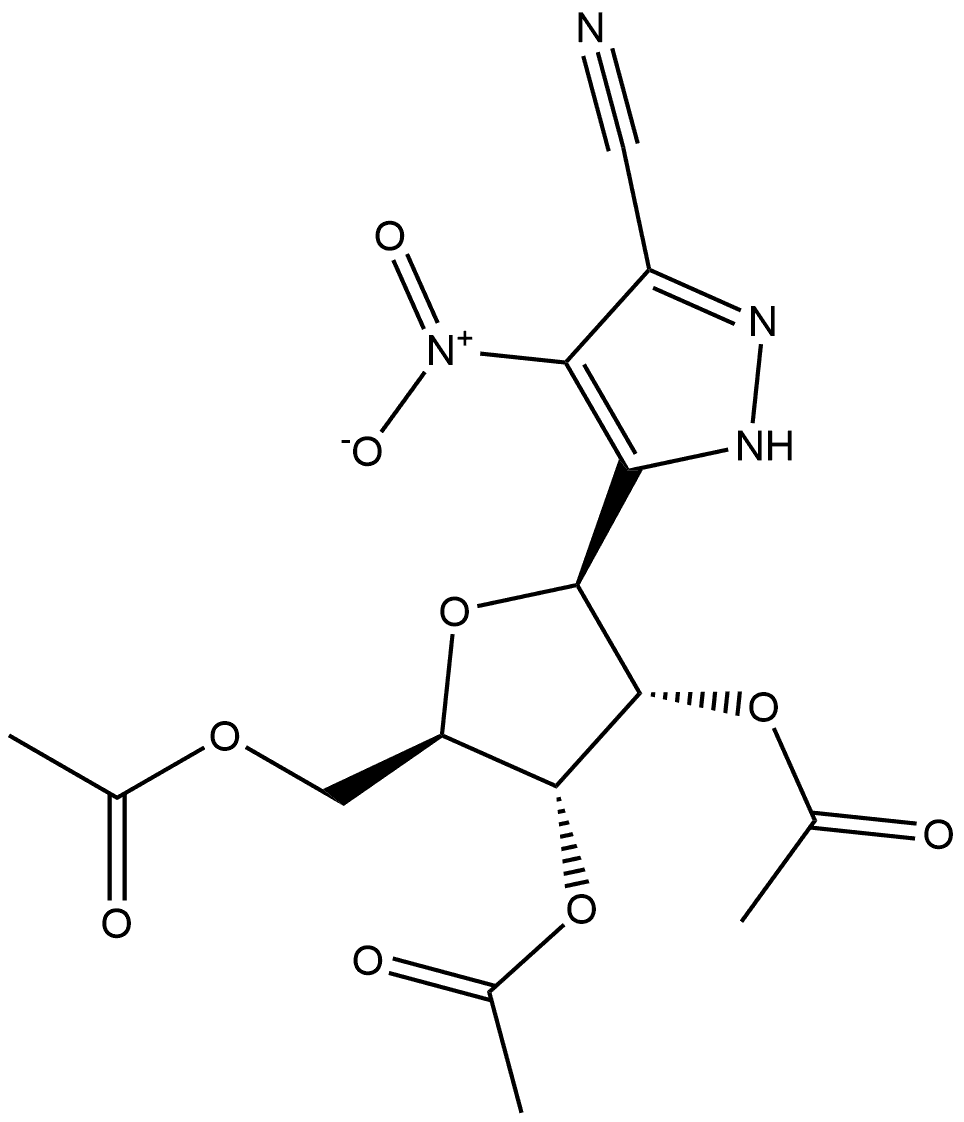 1H-Pyrazole-3-carbonitrile, 4-nitro-5-(2,3,5-tri-O-acetyl-β-D-ribofuranosyl)- Structure
