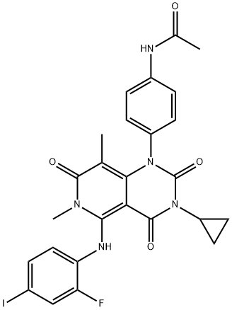 Acetamide, N-[4-[3-cyclopropyl-5-[(2-fluoro-4-iodophenyl)amino]-3,4,6,7-tetrahydro-6,8-dimethyl-2,4,7-trioxopyrido[4,3-d]pyrimidin-1(2H)-yl]phenyl]- Struktur