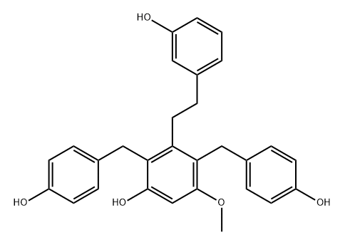 Phenol, 3-[2-(3-hydroxyphenyl)ethyl]-2,4-bis[(4-hydroxyphenyl)methyl]-5-methoxy- Structure