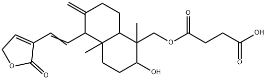 Butanedioic acid, 1-[[5-[2-(2,5-dihydro-2-oxo-3-furanyl)ethenyl]decahydro-2-hydroxy-1,4a-dimethyl-6-methylene-1-naphthalenyl]methyl] ester Struktur