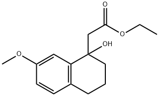 1-Naphthaleneacetic acid, 1,2,3,4-tetrahydro-1-hydroxy-7-methoxy-, ethyl ester Struktur