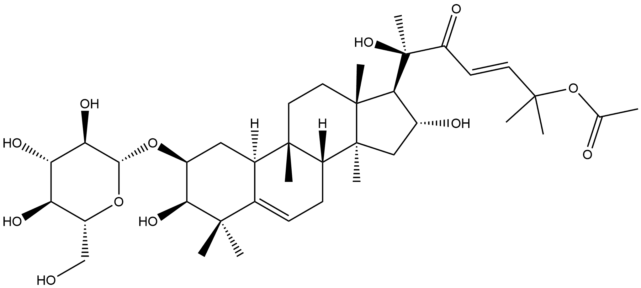 (2β,3β,9β,10α,16α,23E)-25-(Acetyloxy)-2-(β-D-glucopyranosyloxy)-3,16,20-trihydroxy-9-methyl-19-norlanosta-5,23-dien-22-one Structure