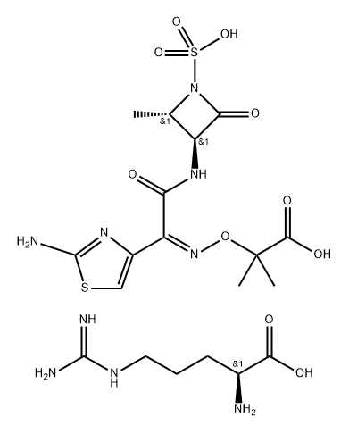 L-Arginine,mixt. with2-[[(Z)-[1-(2-amino-4-thiazolyl)-2-[[(2S,3S)-2-methyl-4-oxo-1-sulfo-3-azetidinyl]amino]-2-oxoethylidene]amino]oxy]-2-methylpropanoicacid
 Struktur