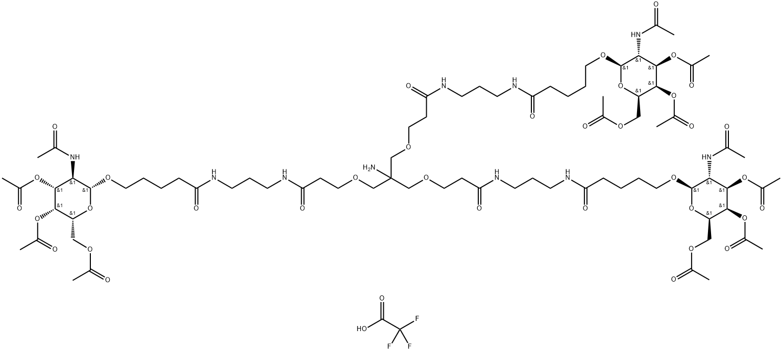 4,8-Dioxa-12,16-diazaheneicosanamide, 6-amino-11,17-dioxo-6-[[3-oxo-3-[[3-[[1-oxo-5-[[3,4,6-tri-O-acetyl-2-(acetylamino)-2-deoxy-β-D-galactopyranosyl]oxy]pentyl]amino]propyl]amino]propoxy]methyl]-N-[3-[[1-oxo-5-[[3,4,6-tri-O-acetyl-2-(acetylamino)-2-deoxy-β-D-galactopyranosyl]oxy]pentyl]amino]propyl]-21-[[3,4,6-tri-O-acetyl-2-(acetylamino)-2-deoxy-β-D-galactopyranosyl]oxy]-, 2,2,2-trifluoroacetate (1:1)|Tri-GalNAc(OAc)3 TFA