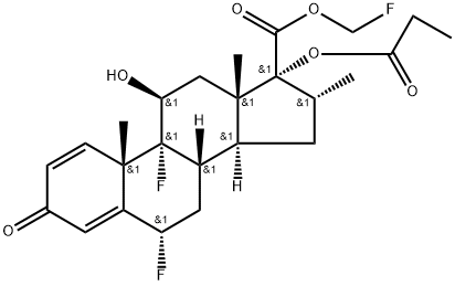 Androsta-1,4-diene-17- carboxylic acid, 6,9-difluoro- 11-hydroxy-16-Methyl-3-oxo-17-(1- oxopropoxy)-, fluoroMethyl ester, (6α,11β,16α,17α)- Structure