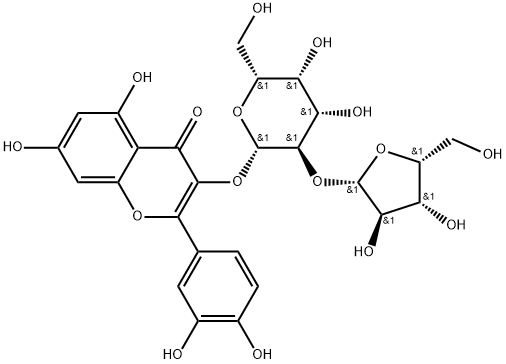 4H-1-Benzopyran-4-one, 2-(3,4-dihydroxyphenyl)-5,7-dihydroxy-3-[(2-O-β-D-xylofuranosyl-β-D-galactopyranosyl)oxy]-|槲皮素-3-O-Β-D-呋喃木糖基-(1→2)-Β-D-半乳糖苷