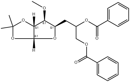 α-D-xylo-Heptofuranose, 5-deoxy-3-O-methyl-1,2-O-(1-methylethylidene)-, 6,7-dibenzoate, (6ξ)- 结构式