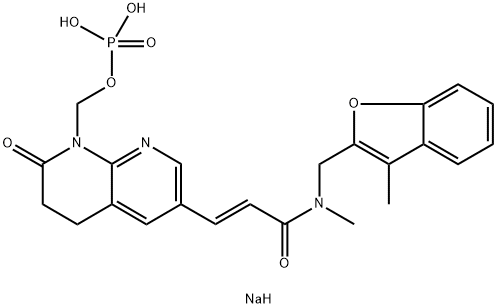 2-Propenamide, N-methyl-N-[(3-methyl-2-benzofuranyl)methyl]-3-[5,6,7,8-tetrahydro-7-oxo-8-[(phosphonooxy)methyl]-1,8-naphthyridin-3-yl]-, sodium salt (1:2), (2E)-|化合物 AFABICIN DISODIUM