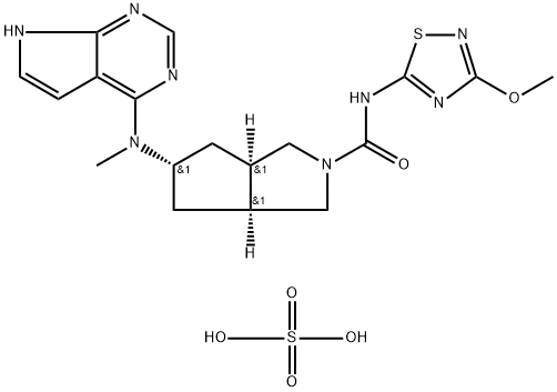 Cyclopenta[c]pyrrole-2(1H)-carboxamide, hexahydro-N-(3-methoxy-1,2,4-thiadiazol-5-yl)-5-(methyl-7H-pyrrolo[2,3-d]pyrimidin-4-ylamino)-, (3aα,5α,6aα)-, sulfate (1:1)|化合物 Ivarmacitinib sulfate