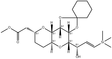 L-arabino-D-allo-Tridec-12-enonic acid, 3,7:6,10-dianhydro-8,9-O-cyclohexylidene-2,4,5,12,13-pentadeoxy-13-(trimethylsilyl)-, methyl ester, (12E)- Struktur
