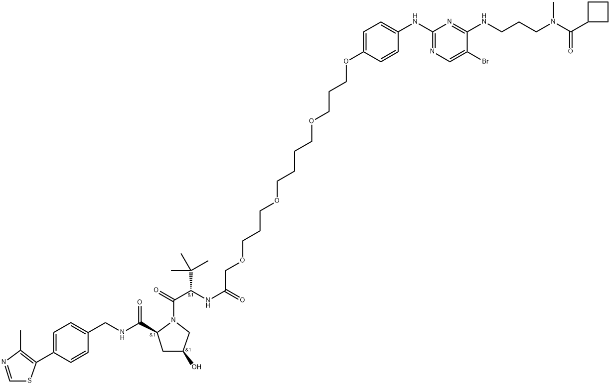 L-Prolinamide, N-[2-[3-[4-[3-[4-[[5-bromo-4-[[3-[(cyclobutylcarbonyl)methylamino]propyl]amino]-2-pyrimidinyl]amino]phenoxy]propoxy]butoxy]propoxy]acetyl]-3-methyl-L-valyl-4-hydroxy-N-[[4-(4-methyl-5-thiazolyl)phenyl]methyl]-, (4S)-|TBK1 CONTROL PROTAC 4