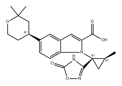 5-[(S)-2,2-Dimethyltetrahydro-2H-pyran-4-yl]-1-[(1S,2S)-2-methyl-1-(5-oxo-4,5-dihydro-1,2,4-oxadiazol-3-yl)cyclopropyl]-1H-indole-2-carboxylic Acid Struktur