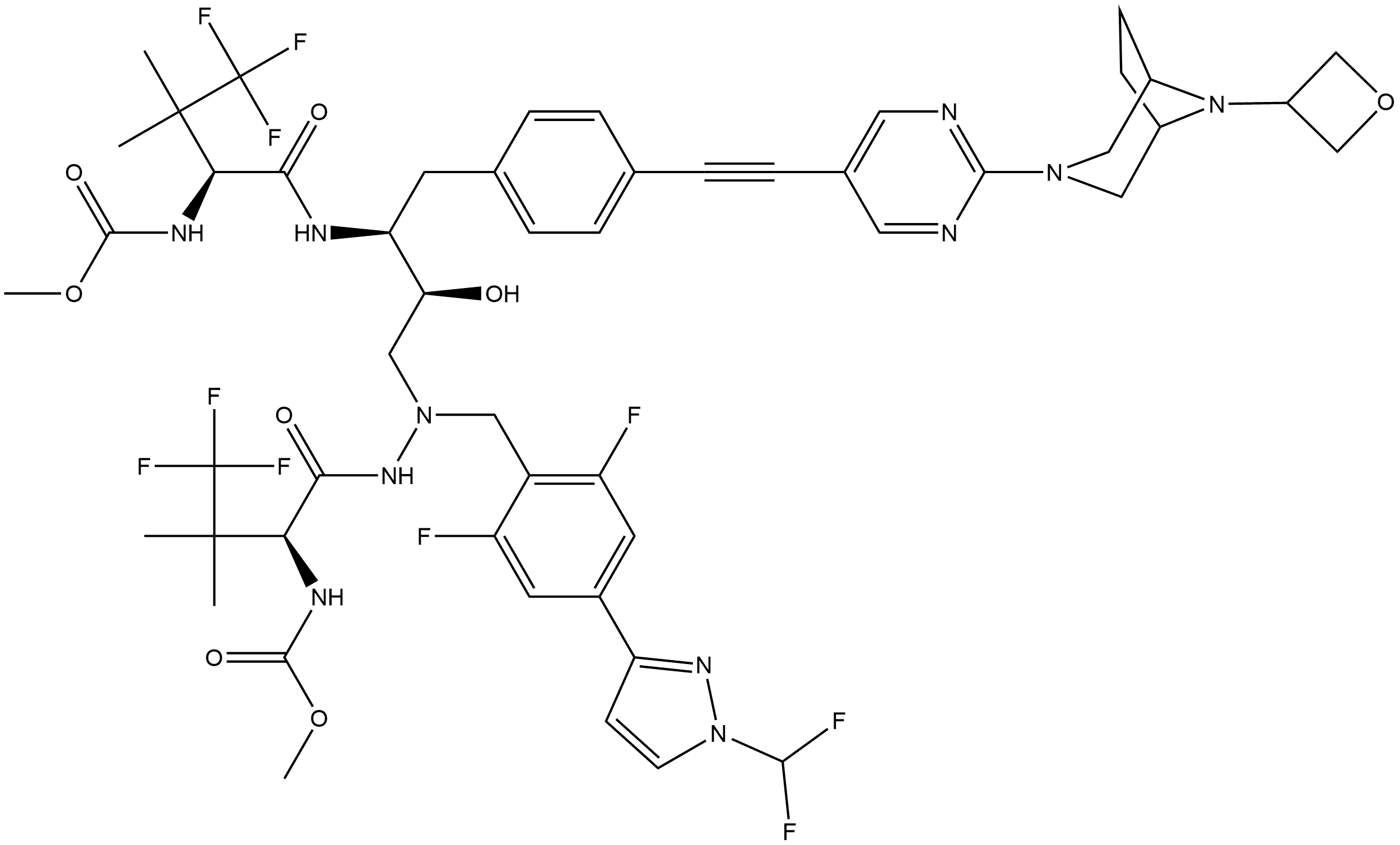 2,5,6,10,13-Pentaazatetradecanedioic acid, 6-[[4-[1-(difluoromethyl)-1H-pyrazol-3-yl]-2,6-difluorophenyl]methyl]-8-hydroxy-9-[[4-[2-[2-[8-(3-oxetanyl)-3,8-diazabicyclo[3.2.1]oct-3-yl]-5-pyrimidinyl]ethynyl]phenyl]methyl]-4,11-dioxo-3,12-bis(2,2,2-trifluoro-1,1-dimethylethyl)-, 1,14-dimethyl ester, (3S,8S,9S,12S)-|GS-1156;GS-PI1