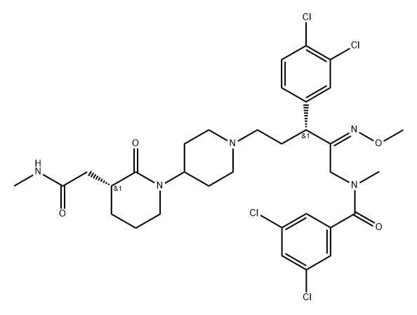 [1,4'-Bipiperidine]-3-acetamide, 1'-[(3R,4Z)-5-[(3,5-dichlorobenzoyl)methylamino]-3-(3,4-dichlorophenyl)-4-(methoxyimino)pentyl]-N-methyl-2-oxo-, (3R)-|化合物 T28706