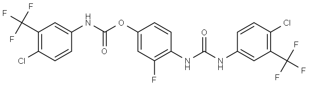 4-(3-(4-Chloro-3-(trifluoromethyl)phenyl)ureido)-3-fluorophenyl (4-Chloro-3-(trifluoromethyl)phenyl)carbamate Struktur
