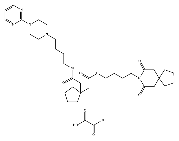 Cyclopentaneacetic acid, 1-[2-oxo-2-[[4-[4-(2-pyrimidinyl)-1-piperazinyl]butyl]amino]ethyl]-, 4-(7,9-dioxo-8-azaspiro[4.5]dec-8-yl)butyl ester, ethanedioate (1:1)|盐酸丁螺环酮EP杂质J草酸盐