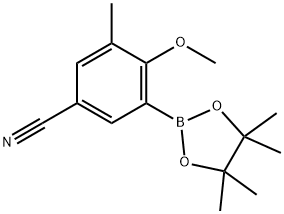 4-methoxy-3-methyl-5-(4,4,5,5-tetramethyl-1,3,2-dioxaborolan-2-yl)benzonitrile Struktur