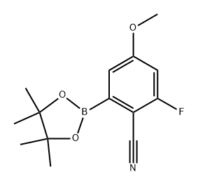 2-fluoro-4-methoxy-6-(4,4,5,5-tetramethyl-1,3,2-dioxaborolan-2-yl)benzonitrile Struktur