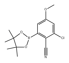 2-chloro-4-methoxy-6-(4,4,5,5-tetramethyl-1,3,2-dioxaborolan-2-yl)benzonitrile Struktur