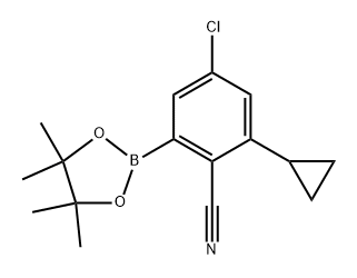 4-chloro-2-cyclopropyl-6-(4,4,5,5-tetramethyl-1,3,2-dioxaborolan-2-yl)benzonitrile Struktur