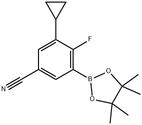 3-cyclopropyl-4-fluoro-5-(4,4,5,5-tetramethyl-1,3,2-dioxaborolan-2-yl)benzonitrile Struktur