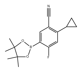 2-cyclopropyl-4-fluoro-5-(4,4,5,5-tetramethyl-1,3,2-dioxaborolan-2-yl)benzonitrile Struktur