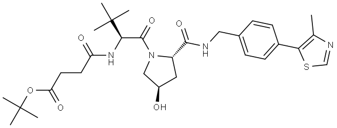 tert-butyl?4-(((S)-1-((2S,4R)-4-hydroxy-2-((4-(4-methylthiazol-5-yl)benzyl)carbamoyl)pyrrolidin-1-yl)-3,3-dimethyl-1-oxobutan-2-yl)amino)-4-oxobutanoate Structure