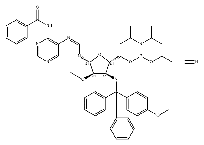 Adenosine, N-?benzoyl-?3'-?deoxy-?3'-?[[(4-?methoxyphenyl)?diphenylmethyl]?amino]?-?2'-?O-?methyl-?, 5'-?[2-?cyanoethyl bis(1-?methylethyl)?phosphoramidite] (9CI)|