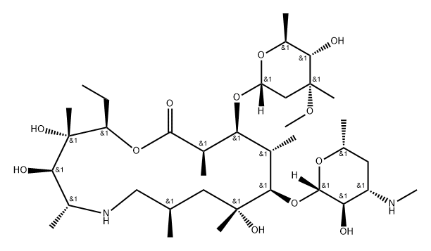 1-Oxa-6-azacyclopentadecan-15-one, 13-[(2,6-dideoxy-3-C-methyl-3-O-methyl-α-L-ribo-hexopyranosyl)oxy]-2-ethyl-3,4,10-trihydroxy-3,5,8,10,12,14-hexamethyl-11-[[3,4,6-trideoxy-3-(methylamino)-β-D-xylo-hexopyranosyl]oxy]-, (2R,3S,4R,5R,8R,10R,11R,12S,13S,14R)-|阿奇霉素杂质21