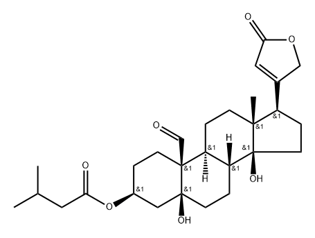 5,14-Dihydroxy-3β-(3-methyl-1-oxobutoxy)-19-oxo-5β-card-20(22)-enolide Structure