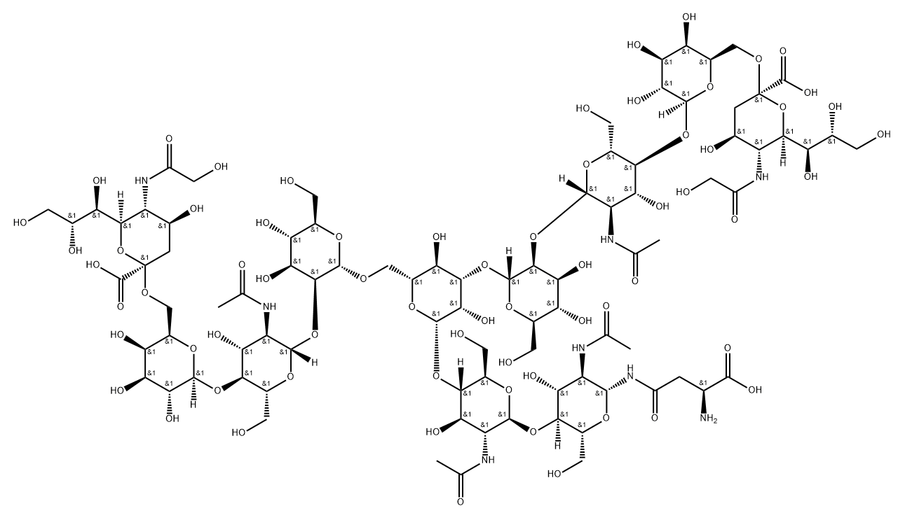 L-Asparagine, N-[O-[N-(hydroxyacetyl)-α-neuraminosyl]-(2→6)-O-β-D-galactopyranosyl-(1→4)-O-2-(acetylamino)-2-deoxy-β-D-glucopyranosyl-(1→2)-O-α-D-mannopyranosyl-(1→3)-O-[O-[N-(hydroxyacetyl)-α-neuraminosyl]-(2→6)-O-β-D-galactopyranosyl-(1→4)-O-2-(acetylamino)-2-deoxy-β-D-glucopyranosyl-(1→2)-α-D-mannopyranosyl-(1→6)]-O-β-D-mannopyranosyl-(1→4)-O-2-(acetylamino)-2-deoxy-β-D-glucopyranosyl-(1→4)-2-(acetylamino)-2-deoxy-β-D-glucopyranosyl]-|