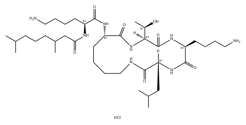 D-Leucine, N2-(3,7-dimethyl-1-oxooctyl)-L-lysyl-L-lysyl-L-threonyl-L-lysyl-, cyclic (5->2)-peptide, dihydrochloride 5 Struktur