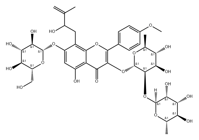 4H-1-Benzopyran-4-one, 3-[[6-deoxy-2-O-(6-deoxy-α-L-mannopyranosyl)-α-L-mannopyranosyl]oxy]-7-(β-D-glucopyranosyloxy)-5-hydroxy-8-(2-hydroxy-3-methyl-3-buten-1-yl)-2-(4-methoxyphenyl)-|
