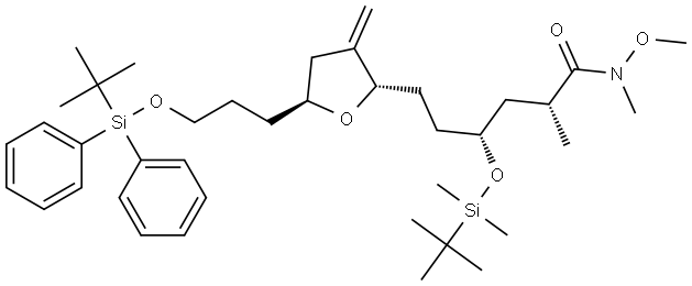 (αR,γR,2S,5S)-γ-[[(1,1-Dimethylethyl)dimethylsilyl]oxy]-5-[3-[[(1,1-dimethylethyl)diphenylsilyl]oxy]propyl]tetrahydro-N-methoxy-N,α-dimethyl-3-methylene-2-furanhexanamide Struktur