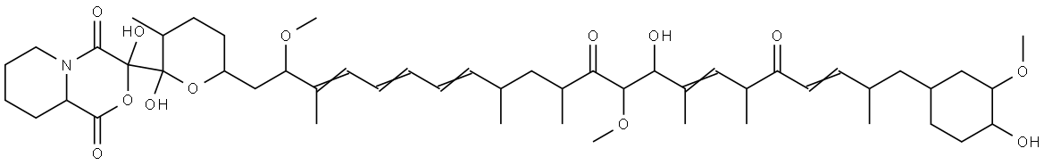 Pyrido[2,1-c][1,4]oxazine-1,4(3H,6H)-dione, tetrahydro-3-hydroxy-3-[tetrahydro-2-hydroxy-6-[14-hydroxy-22-(4-hydroxy-3-methoxycyclohexyl)-2,13-dimethoxy-3,9,11,15,17,21-hexamethyl-12,18-dioxo-3,5,7,15,19-docosapentaenyl]-3-methyl-2H-pyran-2-yl]-, [2R-[2α,2(3R*,9aS*),3α,6β[2S*,3E,5E,7E,9S*,11R*,13R*,14R*,15E,17R*,19E,21R*,22(1S*,3R*,4R*)]]]- Structure