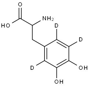 2-amino-3-(3,4-dihydroxyphenyl-2,5,6-d3)propanoic acid Struktur
