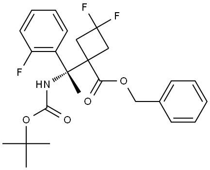 benzyl (S)-1-(1-((tert-butoxycarbonyl)amino)-1-(2-fluorophenyl)ethyl)-3,3-difluorocyclobutane-1-carboxylate Structure