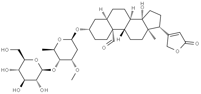Card-20(22)-enolide, 3-[(2,6-dideoxy-4-O-β-D-glucopyranosyl-3-O-methyl-β-D-ribo-hexopyranosyl)oxy]-14-hydroxy-19-oxo-, (3β,5β)-|化合物 Apobioside