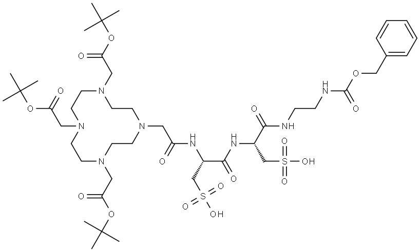 (9R,12R)-3,8,11-trioxo-1-phenyl-9-(sulfomethyl)-12-(2-(4,7,10-tris(2-(tert-butoxy)-2-oxoethyl)-1,4,7,10-tetraazacyclododecan-1-yl)acetamide)-2-oxa-4,7,10-triazatridecane-13-sulfonic acid Structure