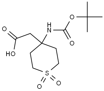 2-(4-((叔丁氧基羰基)氨基)-1,1-二氧化四氢-2H-噻喃-4-基)乙酸 结构式