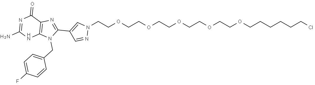 6H-Purin-6-one, 2-amino-8-[1-(21-chloro-3,6,9,12,15-pentaoxaheneicos-1-yl)-1H-pyrazol-4-yl]-9-[(4-fluorophenyl)methyl]-1,9-dihydro-|化合物 2G-HaloAUTAC