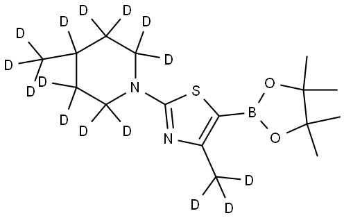4-(methyl-d3)-2-(4-(methyl-d3)piperidin-1-yl-2,2,3,3,4,5,5,6,6-d9)-5-(4,4,5,5-tetramethyl-1,3,2-dioxaborolan-2-yl)thiazole Struktur