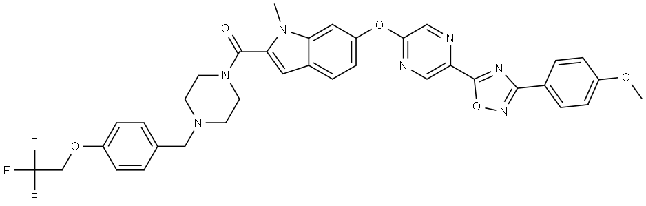 Methanone, [6-[[5-[3-(4-methoxyphenyl)-1,2,4-oxadiazol-5-yl]-2-pyrazinyl]oxy]-1-methyl-1H-indol-2-yl][4-[[4-(2,2,2-trifluoroethoxy)phenyl]methyl]-1-piperazinyl]-|化合物 STAT3-IN-32