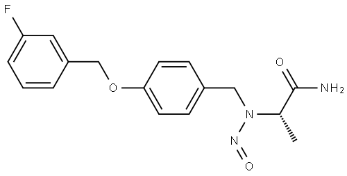 Propanamide, 2-[[[4-[(3-fluorophenyl)methoxy]phenyl]methyl]nitrosoamino]-, (2S)- Struktur